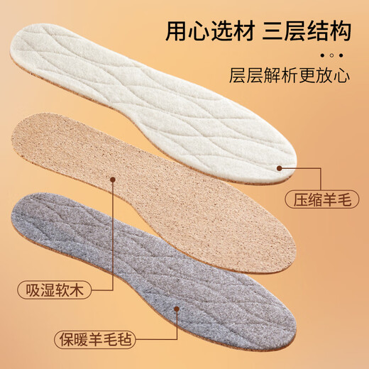Footprint Tribe 2 pairs of genuine wool insoles for men in winter, thickened felt, warm and breathable, sweat-absorbent and deodorant winter cotton insoles for women, 2 pairs of white compressed wool warm models, size 42