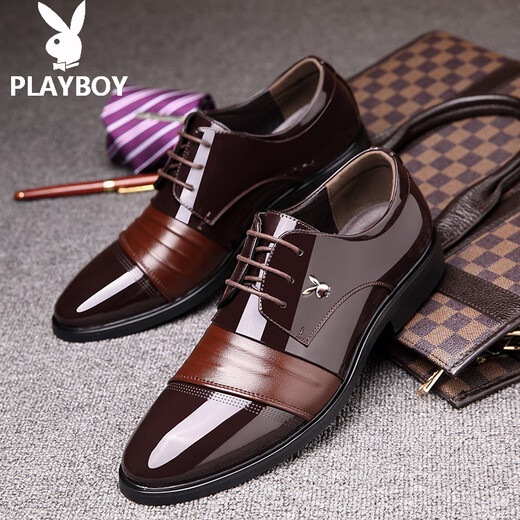 花花公子（PLAYBOY ICON）花花公子皮鞋男秋季新款真皮商务正装男士结婚新郎尖头青年内增高 h9928黑色 41