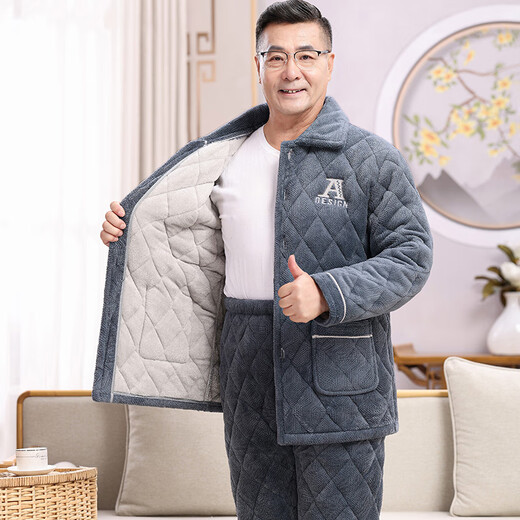 Suiyue Pajamas pour hommes épaissis en velours d'hiver à trois couches Coton Coral Velvet Velvet de papa Les vêtements de maison de l'âge moyen et âgés N9930 Blue M Milk Velvet Malogned Code 3xl épaissis (165-195jin [Jin est égal à 0,5 kg]))