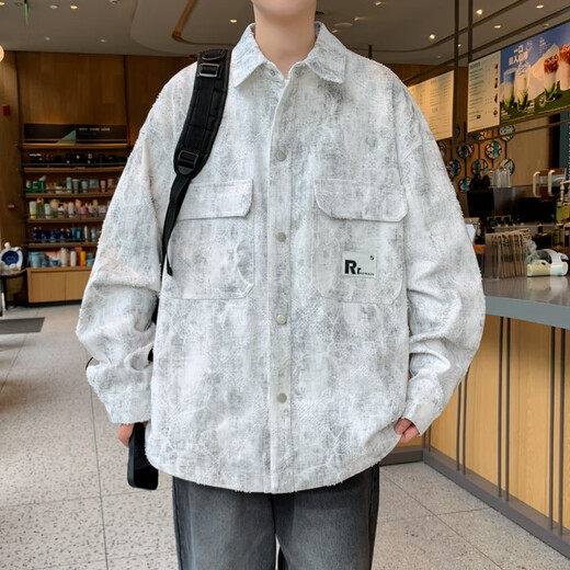 Neue Denimjacke für Männer von Herren und die trendigen Jacken der Mittelschüler für Gelegenheitshemden und Hemden von Männern 16823 White M (80-100jin [Jin entspricht ungefähr 0,5 kg])