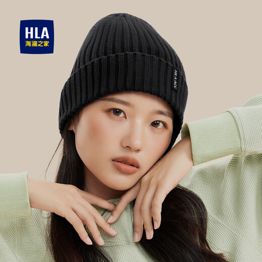 Heilan House (HLA) Hat Men's Autumn and Winter Warm Plush Wool Knitted Hat Women's Wool Windproof and Coldproof Black