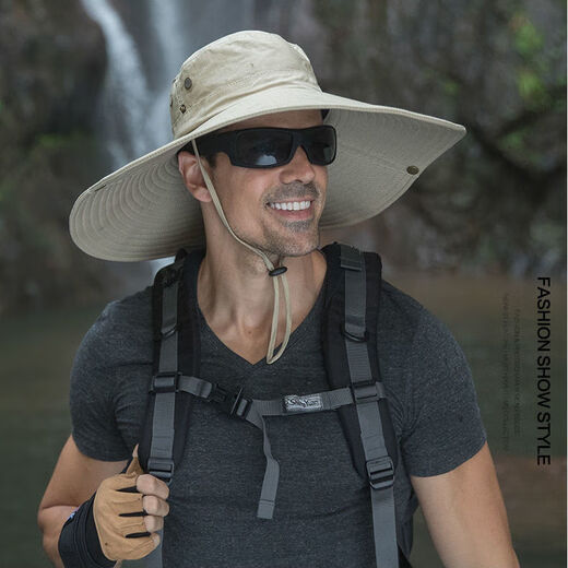 Di Shuqi large brim men's hat summer outdoor sunshade sun protection travel mountaineering fishing hat fisherman hat dark gray