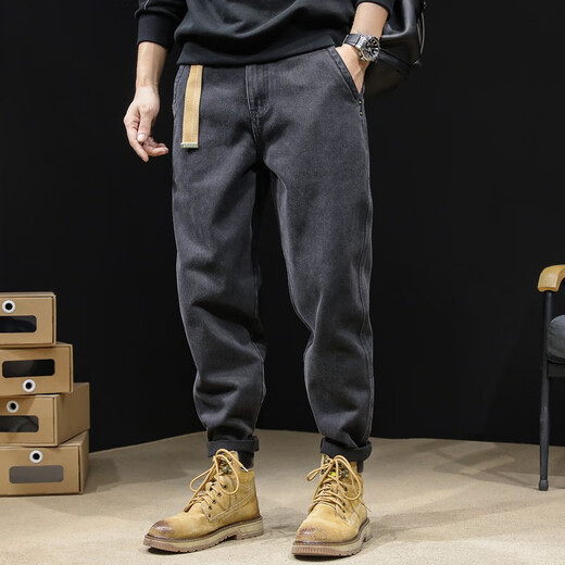 Berühmte schwarze Jeans Männer losen lässigen Harem Hosen Herren-Hosen Jungen große Sommer trendige lange Hose Black 36 [170-185jin [Jin gleich 0,5 kg]]]