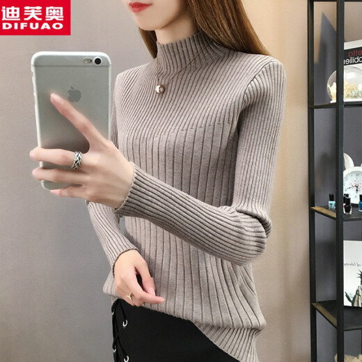 Difuo knitted sweater for women 2020 women's autumn and winter new style Korean style plus velvet thickened half-turtleneck sweater for women pullover loose long-sleeved clothes women's versatile tops and jackets trendy light coffee regular style supports seven days of no reason returns, please take the correct size