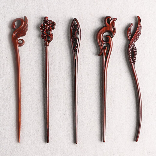 Mengyi ancient style long hairpin extended red sandalwood hairpin advanced Hanfu modern wooden hairpin dark plum