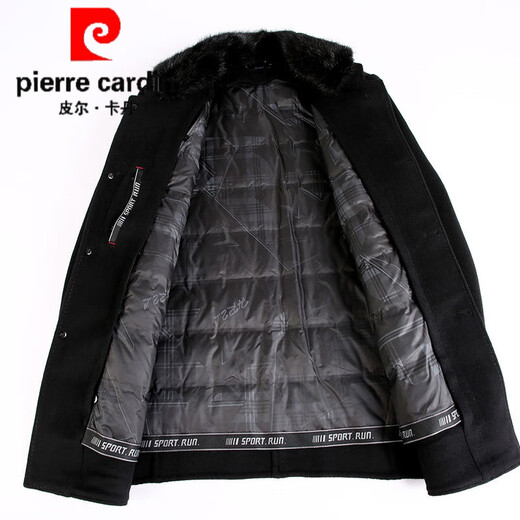 Pierre Cardin double-sided mink fur stand-collar wool coat for men, mid-length removable down liner warm cashmere coat 2289-25 - Gray L (175) size - Recommended weight 130-140 Jin Jin is equal to 0.5 kg