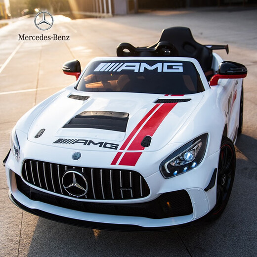 Mercedes-Benz children's electric car four-wheel car remote control toy car can sit a child with a swing baby stroller Xingchenhao painted silver gray racing version electronic steering + leather seat + portable pull rod + soft tires