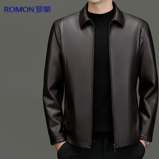 Lomon leather jacket for men in autumn and winter, middle-aged velvet thickened lapel coat, warm leather jacket, middle-aged and elderly men's top