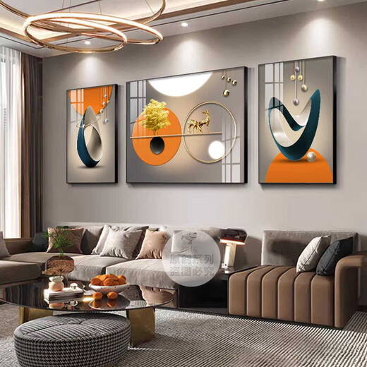 
Hanxuan Light Luxury Living Room Decoration Painting High-end Atmospheric Sofa Background Wall Mural Modern Simple Fulu Sanlian Living Room Hanging Painting JD13754 Left and left 30*40 60*40 Crystal porcelain diamond-inlaid aluminum alloy black frame