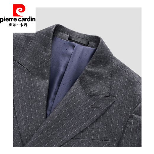 Pierre Cardin Light Luxury High-end Brand Men's Clothing Double-breasted Business Suit Suit Men's Korean Style Slim Groom Wedding Dress British Style Striped Custom Suit Versatile New Knitted Gray Two-piece Set S/46