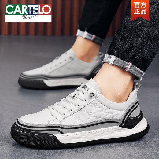 CARTELO Shoes for men's autumn new low-top leather breathable lightweight board shoes for men's spring and autumn casual sports workwear shoes trend L1392 black 41