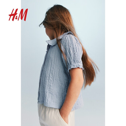 H&M children's clothing girls short-sleeved summer puff sleeve collared top 1227246 cream 140 689-10Y