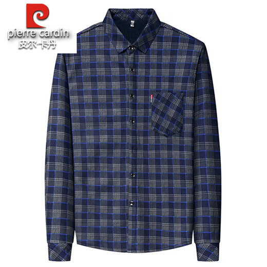 Pier Cardin plus Velvet Coton épaissi de la chemise à manches longues pour les hommes en hiver d'âge moyen sans chemise chaude de papa chaude et anti-rideaux pour les hommes Gris foncé 6626 (plus) épaissis 165 / m / 39 suggère 100-115jin [Jin est égal à 0,5 kg]