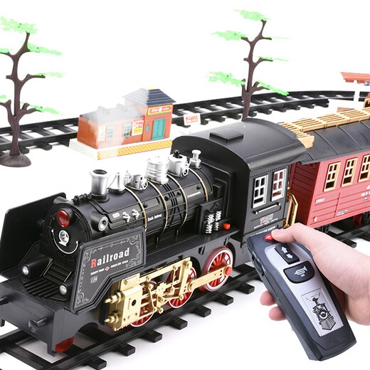 Beret electric rail train steam train remote control real voice smoke classical proportion train charging version Large remote control classical steam train