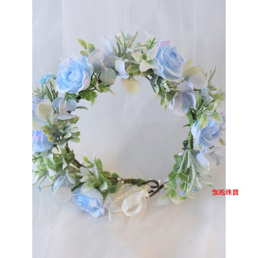 VAN CRUDE ANNORA garland headdress forest style handmade flowers fairy bridal headdress simulated blue garland photo studio travel shooting location bridesmaid green leaf pointed garland