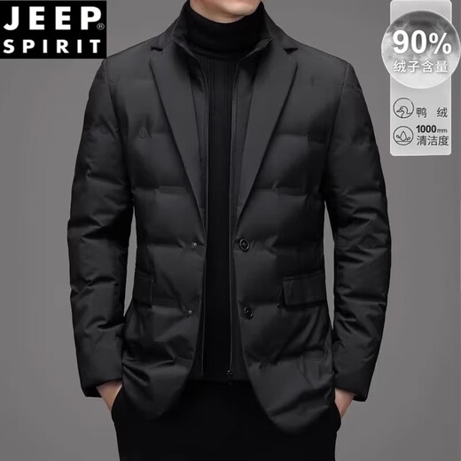 JEEP SPIRIT2025冬季新款羽绒服男士西服冬装休闲小西装保暖外套 黑色（9902） 190/3XL【建议165-180斤】