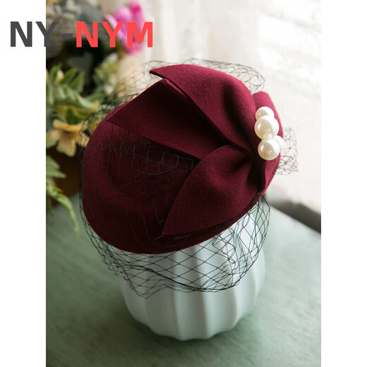 NY-NYM Französisch Elegant Britisch Retro Mesh Beret Wolle Wolle Hochzeits Bankett Weißer Brautkopfschmuck Weißer Durchmesser etwa 17 cm/mit Clip