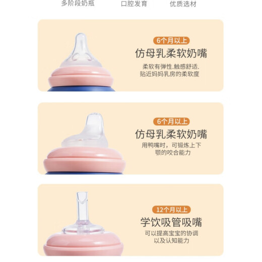 RIKANG (RIKANG) Botella de chupete de silicona universal 3-en-1 de diámetro con material PPSU 270m N1047 Tres en una botella rosa