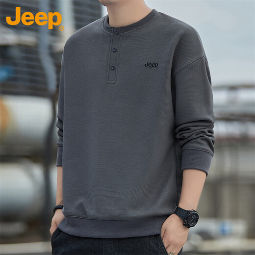 Jeep (JEEP) sweatshirt men's autumn and winter loose long-sleeved T-shirt men's casual trendy clothes men's dark gray XL