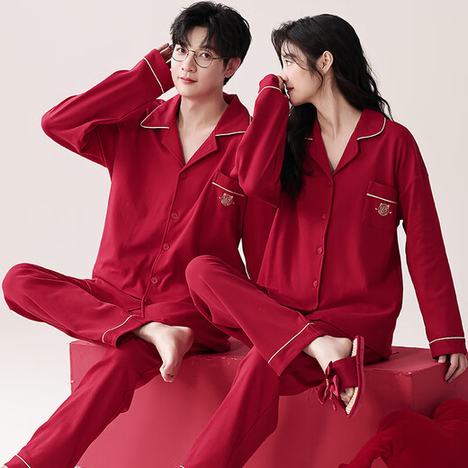 Cat couple pyjamas femmes se marier en coton pur coton printanière et style d'automne à manches longues Année de zodiaque rouge peut être porté à l'extérieur
