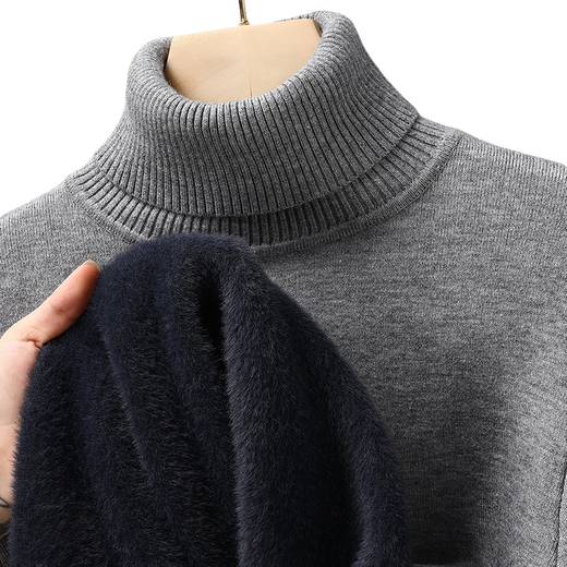 Hengyuanxiang pure wool turtleneck sweater for men plus velvet and thickened all-in-one velvet warm knitted wool fleece sweater wool bottoming top for men 7003 white warm plus velvet thickened L 170 recommended 120-135 Jin Jin equals 0.5 kg
