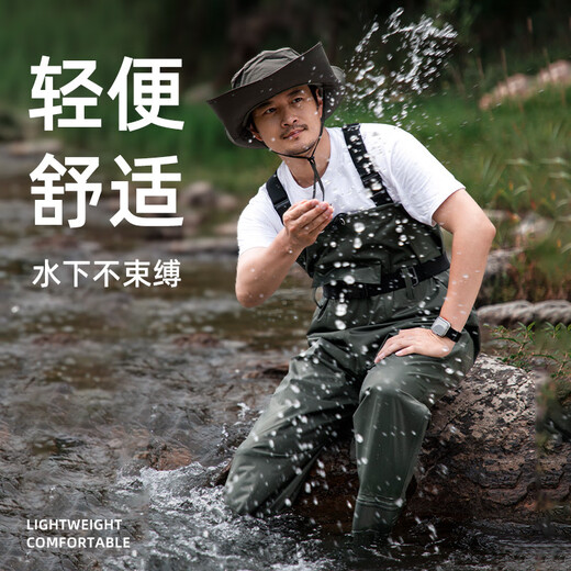 YogelTackle nylon half-body waders, wear-resistant fishing suit, one-piece waterproof suit, rain pants with rain boots, wading pants, fishing trousers