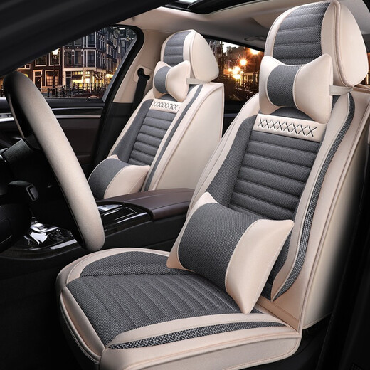 Coussin de siège d'auto omanu quatre saisons en lin universel entièrement fermé couvre de siège d'auto tissu couvercle coussin de siège respirant adapté à la version luxueuse riz chauds Peugeot 301 308 408 4008 5008