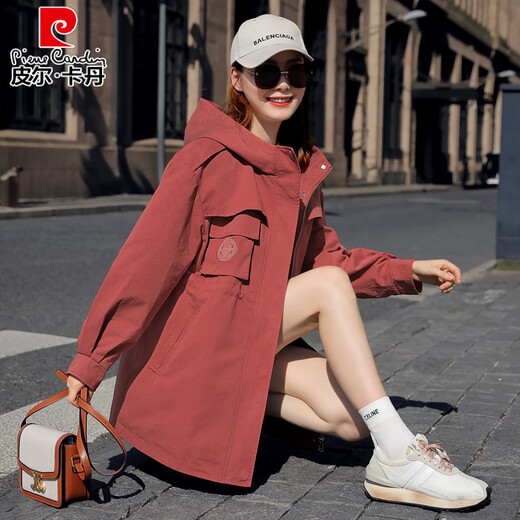 Pierre Cardin windbreaker women's mid-length 2025 spring and autumn new Korean version loose small high-end fashion workwear short coat trendy Khaki M