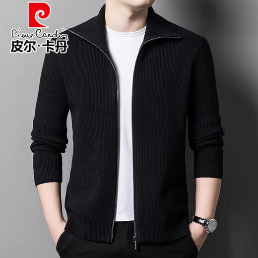 
Pier Cardin wool knitted cardigan men 100% pure wool 2024 autumn and winter thickened casual lapel zipper sweater jacket men tea green L size 170