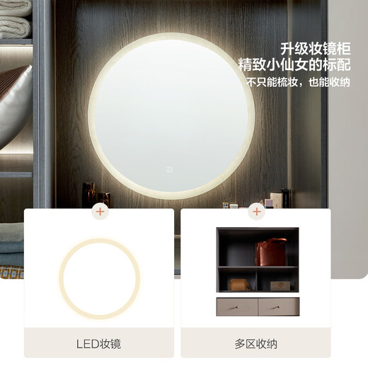 Quanyou Home Cloakroom Wardrobe Bedroom Large Wardrobe Modern Minimalist Flat Door Wardrobe Dressing Table with Makeup Mirror Integrated Cabinet B Type | Two-Door Wardrobe + Dressing Cabinet (No Makeup Stool)