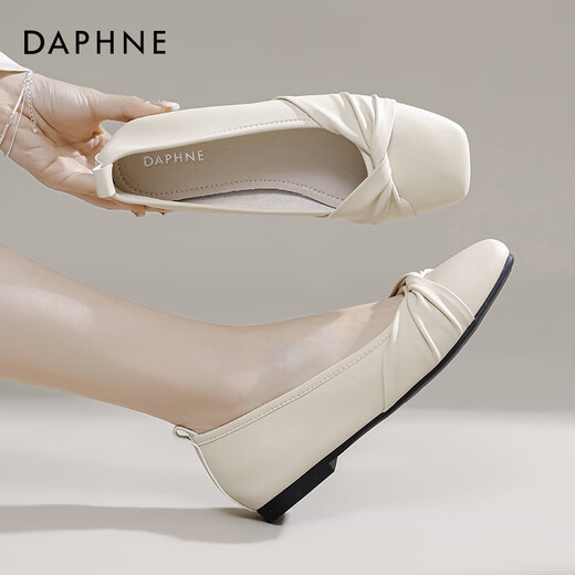 Daphne (Daphne) offizielle Single-Schuhe für Frauen 2025 Französisch und Herbst Neue französische sanfte Mutterschuhe flacher Sohle flacher Mund Einspitzenschuhe für Frauen Aprikosenfarbe [flache Sohle bequeme Einzelschuhe] 37