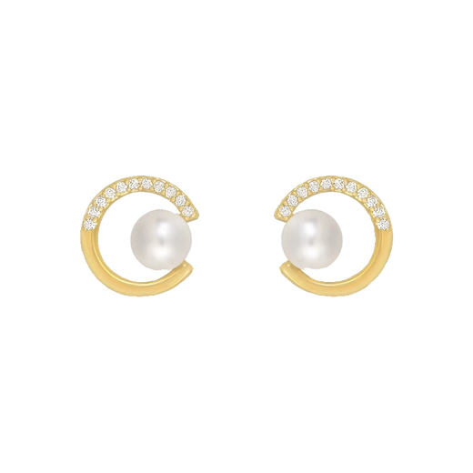 Fat Donglai's same style freshwater pearl earrings 18K gold 18k gold stud earrings 2024 new niche design earrings small c micro inlaid pearl earrings