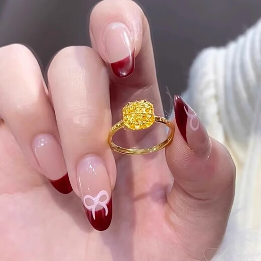 QMXD gold ring women's sugar cube ring ring women's imitation sand gold will not fade for a long time 520 birthday gift for girlfriend sugar cube ring