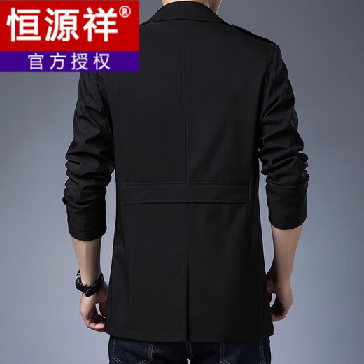 Hengyuanxiang new men's autumn and winter plus mid-length windbreaker casual suit collar British business young and middle-aged jacket men thin black spring and autumn 170 yards/M recommended 90-110 Jin Jin equals 0.5 kg