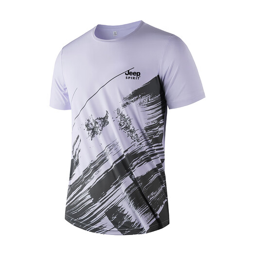 JEEP SPIRITSPIRIT ice silk short-sleeved T-shirt for men 2025 summer new style breathable loose elastic quick-drying clothes middle-aged and young people Jeep-12118-Moonlight gray-black label 2XL 155-175Jin[Jin equals 0.5 kg]