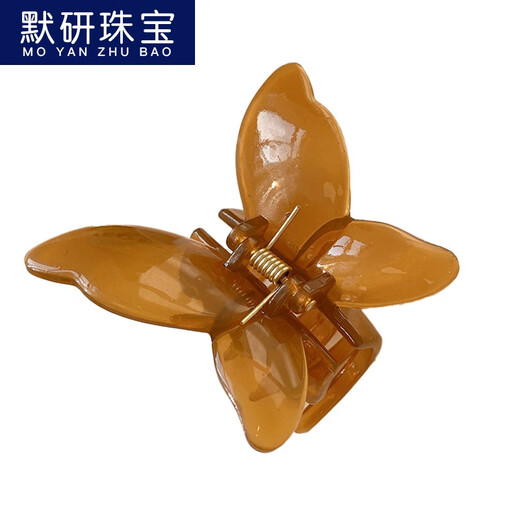 【默研】网红超仙蝴蝶发夹女后脑勺发抓夹水晶鲨鱼夹子2022年新款发卡发饰520情人节礼物 9711A透明淡粉色