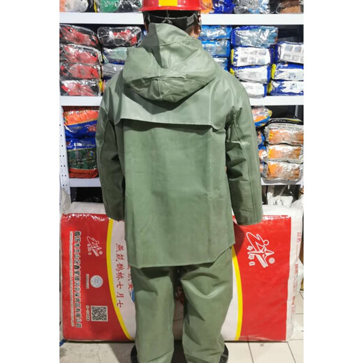 抗洪抢险橡胶雨衣红旗矿用工地防雨老款加宽防汛分体矿用 均码 分体雨衣+3532高筒雨鞋44码