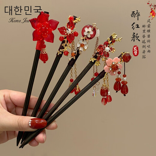Qianla Children's Ancient Style Chinese-style Wooden Hairpin Girls' Walking Tassel Pendant Hair Accessories Red New Year's Eve Hair Accessories Liu Hanyan A22-308