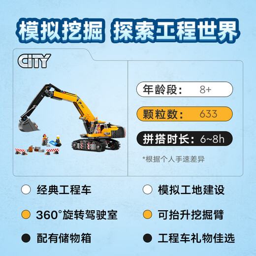乐高（LEGO）积木拼装城市系列60420 黄色挖掘机男孩儿童玩具生日礼物