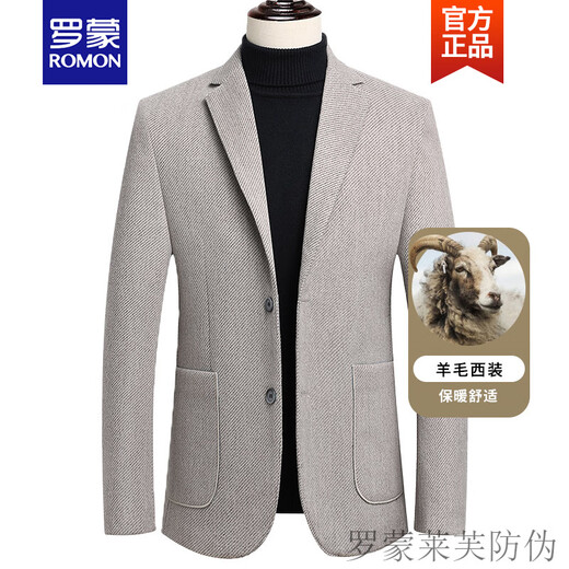 Romon Casual Wollanzug Herrenjacke Herbst und Winter mittleren Alters Anzug Casual Anzug ohne bügeln Wolldicke Stil Beige 170/m