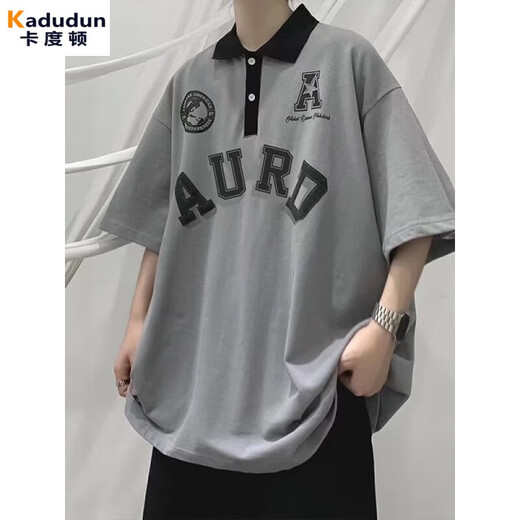 卡度顿华夫格七分袖袖男polo衫感夏季潮流日系复古体恤宽松美式有领半袖 826墨绿色 XL (建议125-145斤)