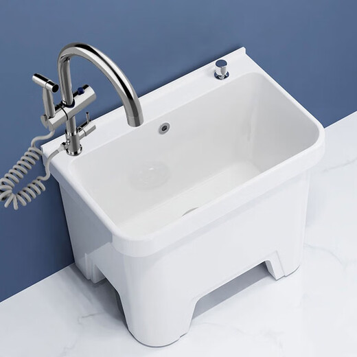 Darv mop pool household balcony ceramic wash large outdoor all-in-one mop pool high foot with hole sitting faucet floor basin J-T19 Taiwan controlled drain + universal faucet