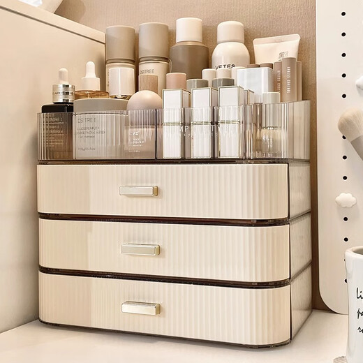 Bobenjia Cosmetic Storage Box Desktop Dressing Table Skin Care Lipstick Mask Storage Rack Acrylic Drawer Style High-Level Sense - Overlay Transparent Top + 1 Layer Creamy Yellow Drawer Box