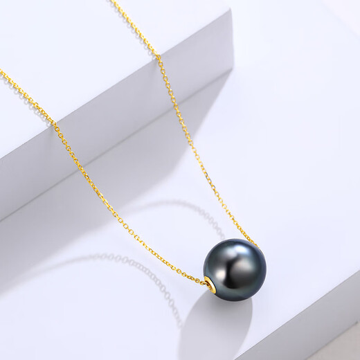 Muqin Tahitian black pearl pendant Passepartout necklace 18K gold seawater pearl pendant single neck chain clavicle chain 9-10mm