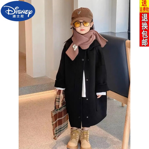 迪士尼（DISNEY）高端童装中长款女童大衣加厚毛呢大衣中小童呢子连帽外套冬季风衣 驼色【夹棉】 160