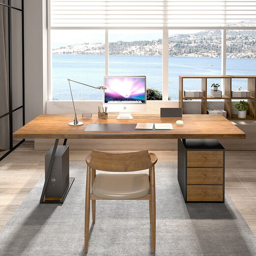 OSTRADAN solid wood boss desk manager desk modern log light luxury class desk with cabinet desk desktop computer table 160*80*75*4.5cm (package included)
