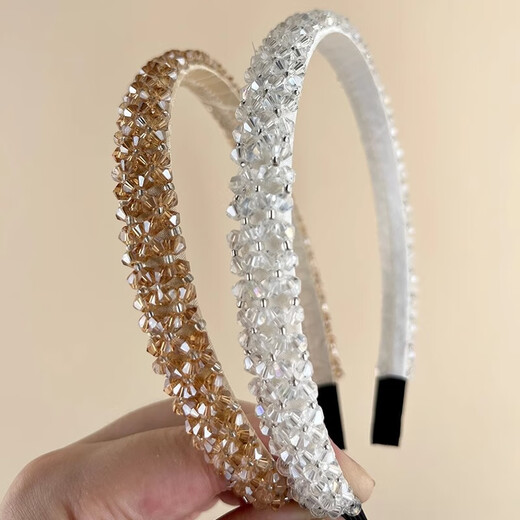 Tang Funi headband women's high-end going out headwear headband girls children's rhinestone headband face wash headband headband women 2024 new style champagne color