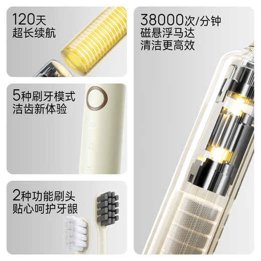 Lebooo electric toothbrush with soft bristles and gum protection, long battery life 120 days, electric toothbrush for couples, birthday gift for boyfriend/girlfriend, 8 brush heads, off-white New Year gift