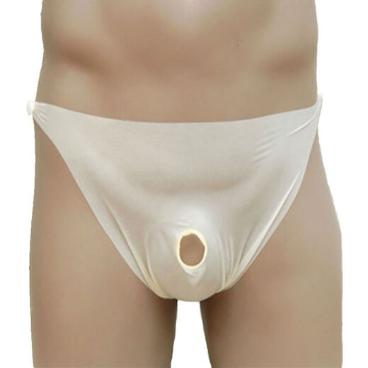 Guiruo underwear men's transparent latex underwear sexy hollow exposed rubber pants cool safety pants thong anti-liquid contact off-white