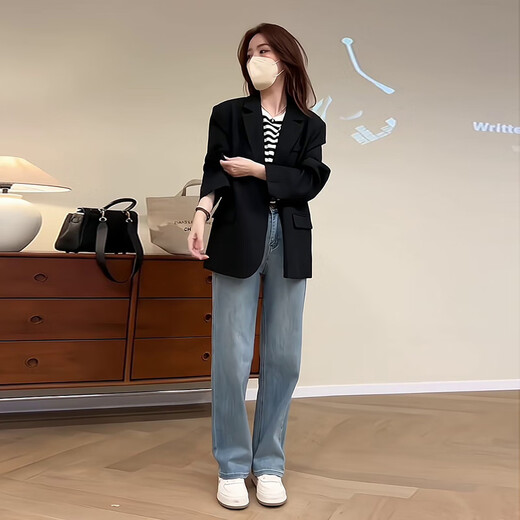 GARNUO black small suit jacket for women small 2025 spring and autumn new Korean style high-end temperament casual suit black L 111-120Jin Jin is equal to 0.5 kg